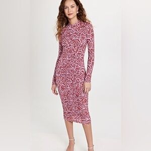 ALC Red Patterned Long Sleeve Midi length Dress